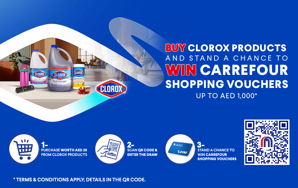 Win one Carrefour Voucher with Clorox, up to AED 1000!